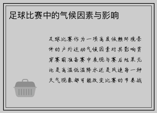 足球比赛中的气候因素与影响